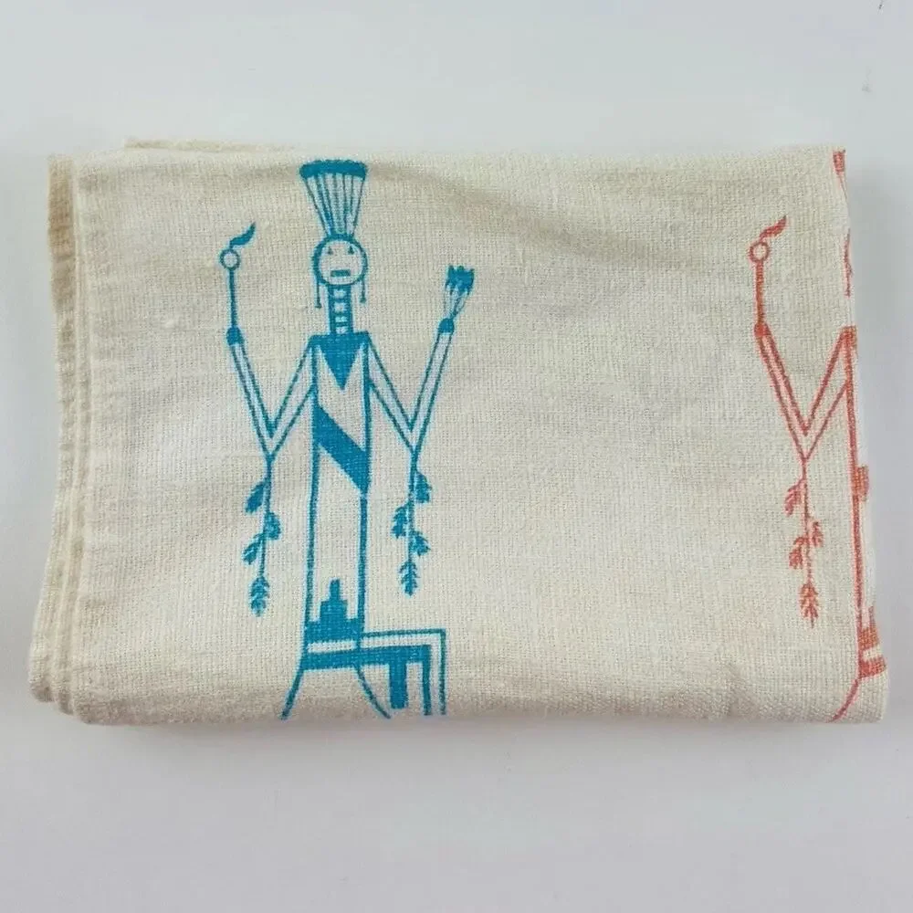 Southwest Native American Tea Towel Kachina Hand Culture Chief Leaves Fire Blue